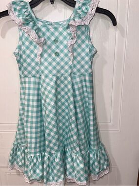 Marie Nicole Clothing Girls Size XL 5 years Mint Green Gingham Ruffle Dress
